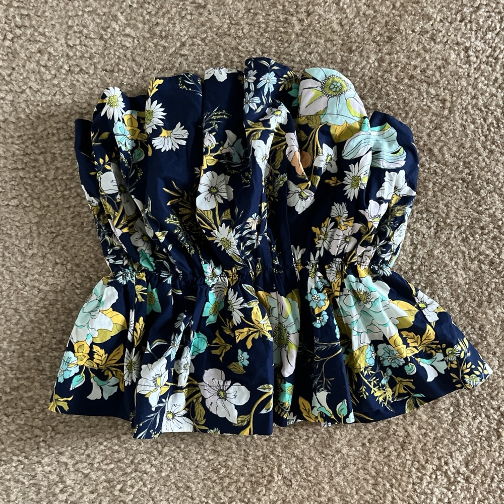 Anthropologie Navy Floral Strapless Top